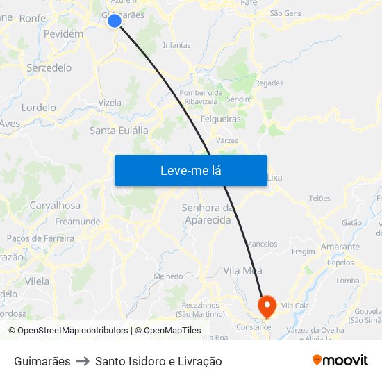 Guimarães to Santo Isidoro e Livração map