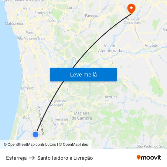 Estarreja to Santo Isidoro e Livração map