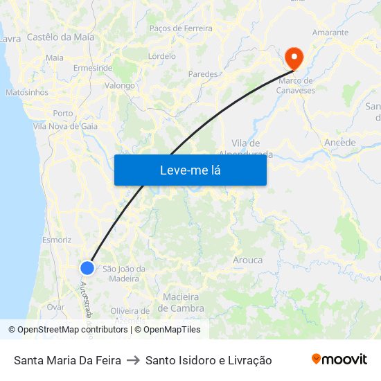 Santa Maria Da Feira to Santo Isidoro e Livração map