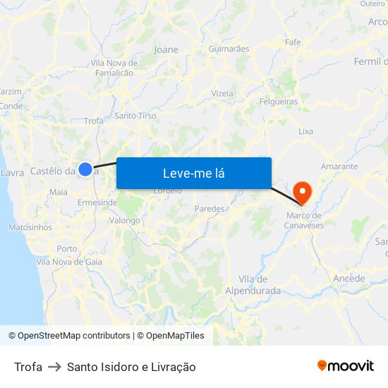 Trofa to Santo Isidoro e Livração map