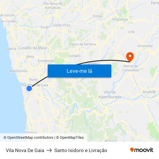 Vila Nova De Gaia to Santo Isidoro e Livração map