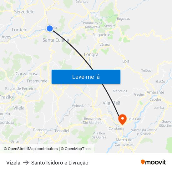 Vizela to Santo Isidoro e Livração map