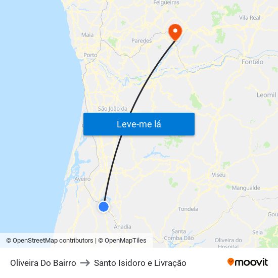 Oliveira Do Bairro to Santo Isidoro e Livração map