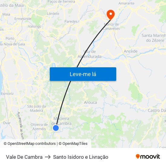 Vale De Cambra to Santo Isidoro e Livração map