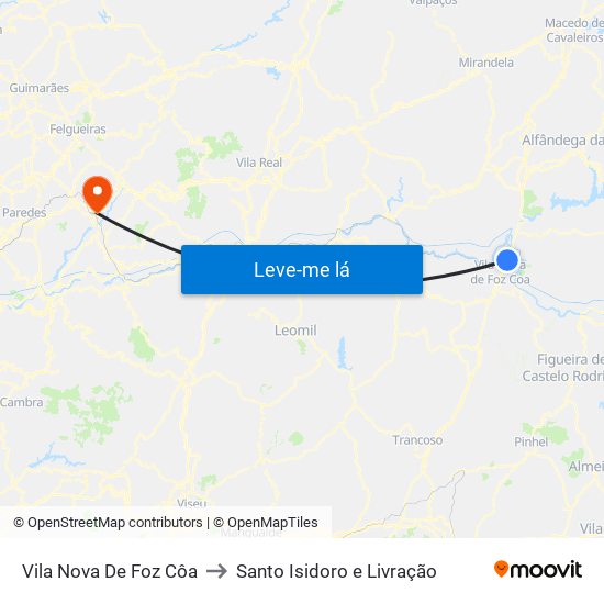 Vila Nova De Foz Côa to Santo Isidoro e Livração map