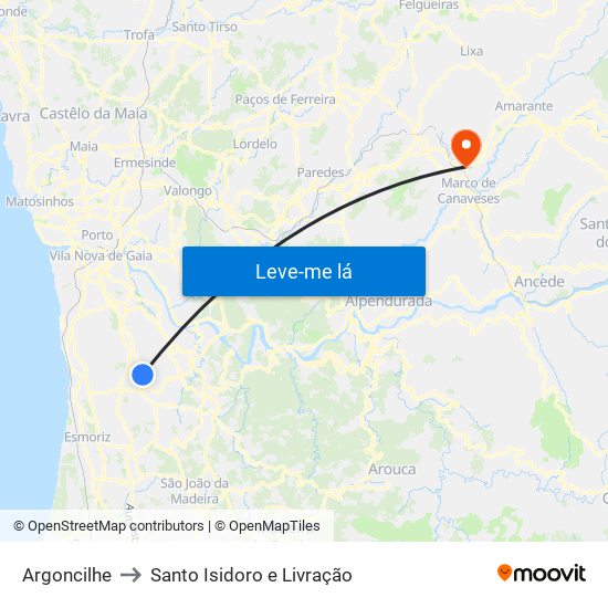 Argoncilhe to Santo Isidoro e Livração map