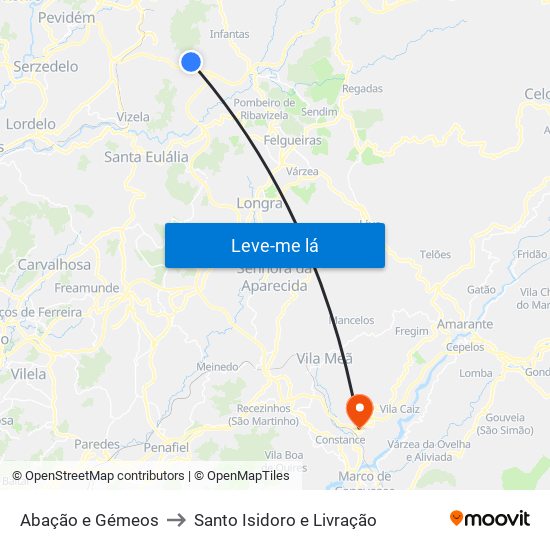 Abação e Gémeos to Santo Isidoro e Livração map