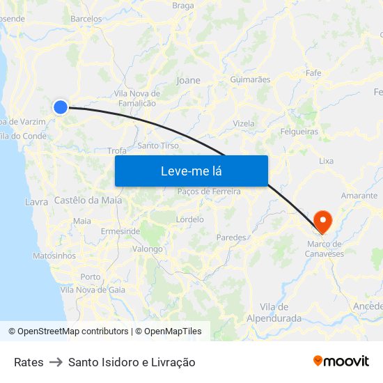 Rates to Santo Isidoro e Livração map