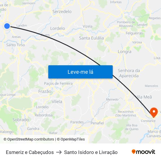 Esmeriz e Cabeçudos to Santo Isidoro e Livração map