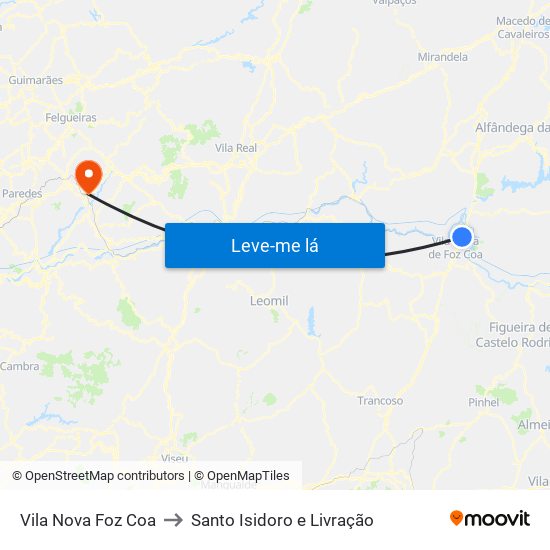Vila Nova Foz Coa to Santo Isidoro e Livração map