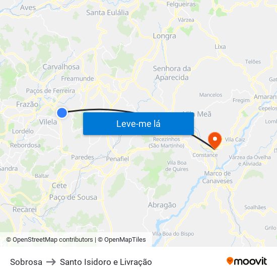 Sobrosa to Santo Isidoro e Livração map