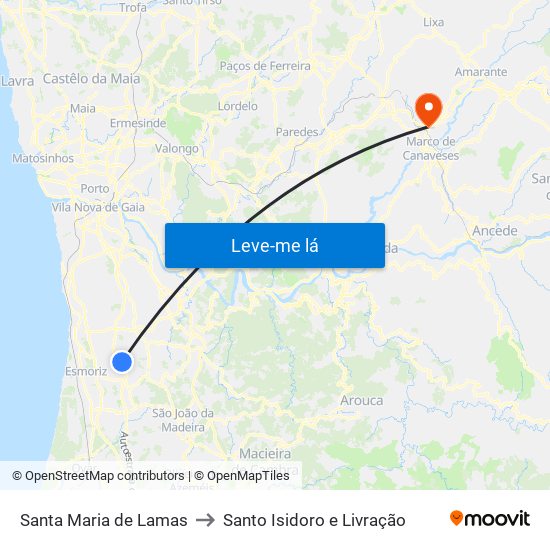 Santa Maria de Lamas to Santo Isidoro e Livração map