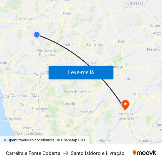 Carreira e Fonte Coberta to Santo Isidoro e Livração map