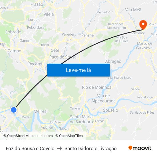 Foz do Sousa e Covelo to Santo Isidoro e Livração map