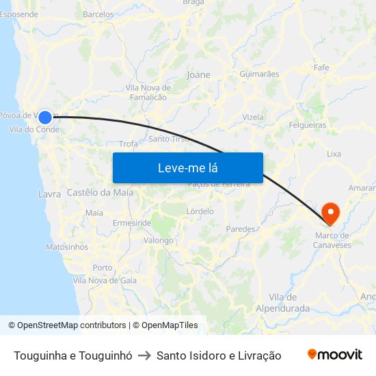Touguinha e Touguinhó to Santo Isidoro e Livração map