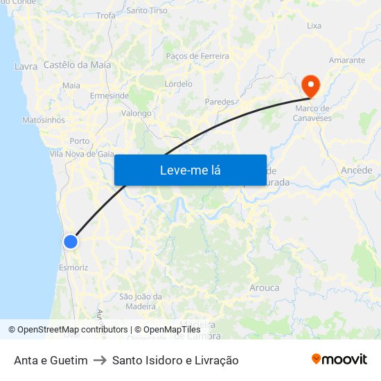 Anta e Guetim to Santo Isidoro e Livração map