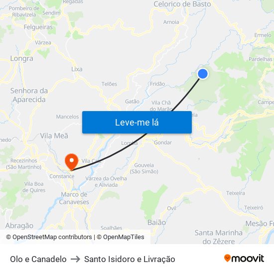 Olo e Canadelo to Santo Isidoro e Livração map