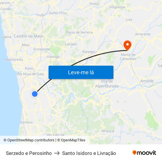 Serzedo e Perosinho to Santo Isidoro e Livração map