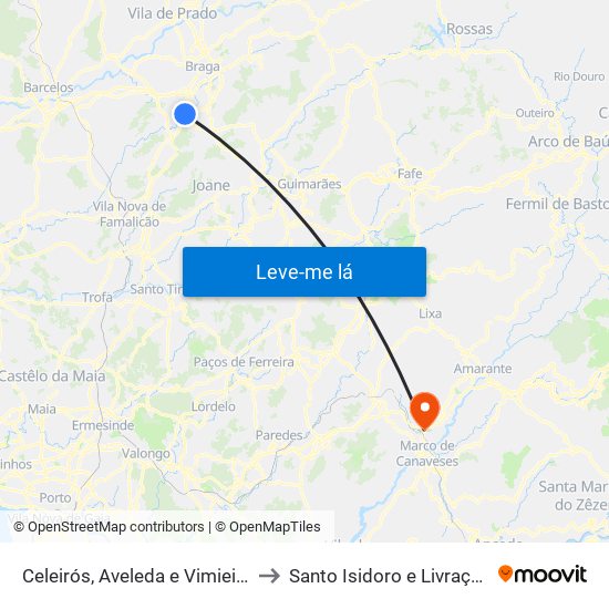 Celeirós, Aveleda e Vimieiro to Santo Isidoro e Livração map
