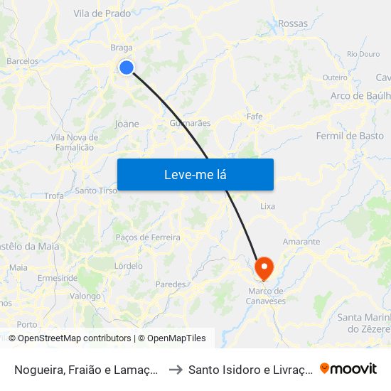 Nogueira, Fraião e Lamaçães to Santo Isidoro e Livração map