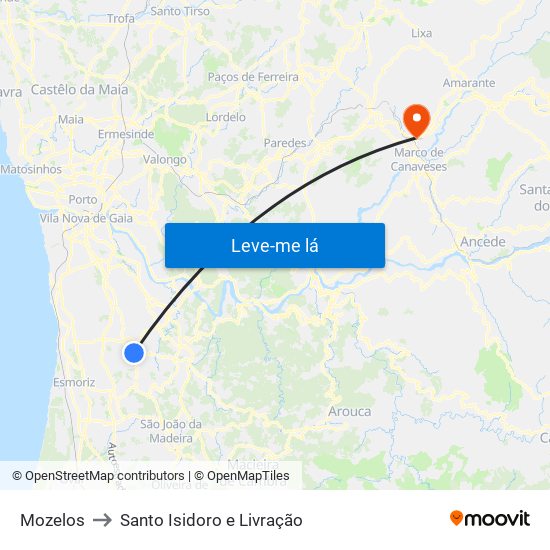 Mozelos to Santo Isidoro e Livração map