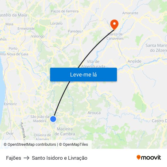 Fajões to Santo Isidoro e Livração map