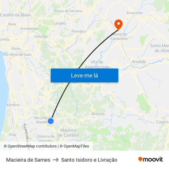 Macieira de Sarnes to Santo Isidoro e Livração map