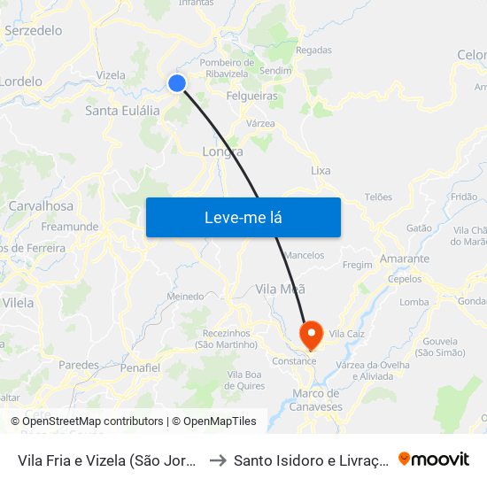 Vila Fria e Vizela (São Jorge) to Santo Isidoro e Livração map