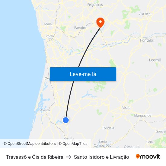 Travassô e Óis da Ribeira to Santo Isidoro e Livração map