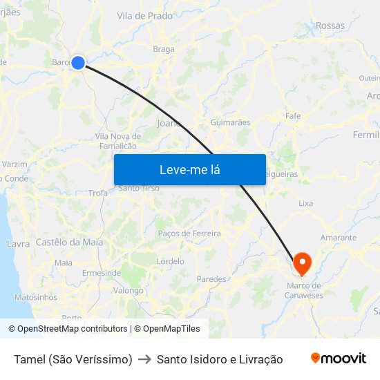 Tamel (São Veríssimo) to Santo Isidoro e Livração map