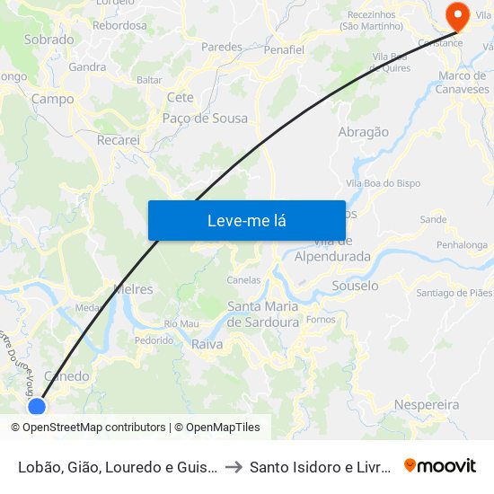 Lobão, Gião, Louredo e Guisande to Santo Isidoro e Livração map
