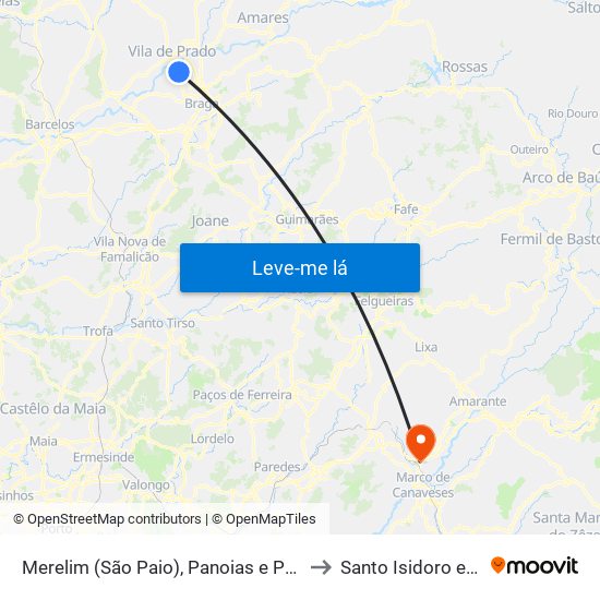 Merelim (São Paio), Panoias e Parada de Tibães to Santo Isidoro e Livração map