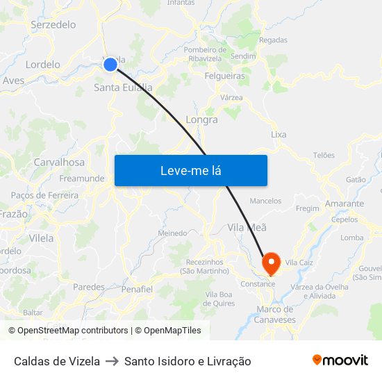 Caldas de Vizela to Santo Isidoro e Livração map