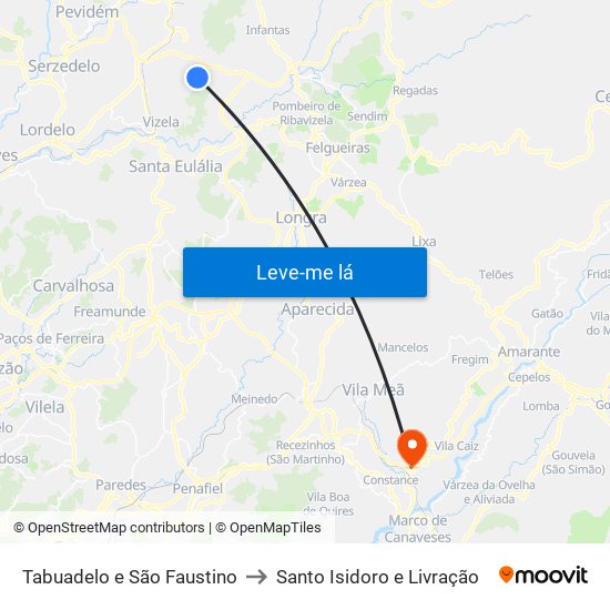 Tabuadelo e São Faustino to Santo Isidoro e Livração map