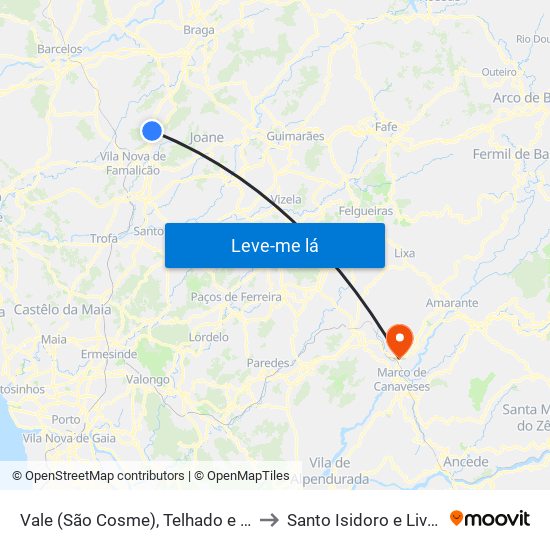 Vale (São Cosme), Telhado e Portela to Santo Isidoro e Livração map