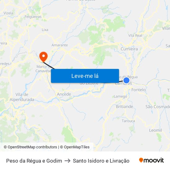 Peso da Régua e Godim to Santo Isidoro e Livração map