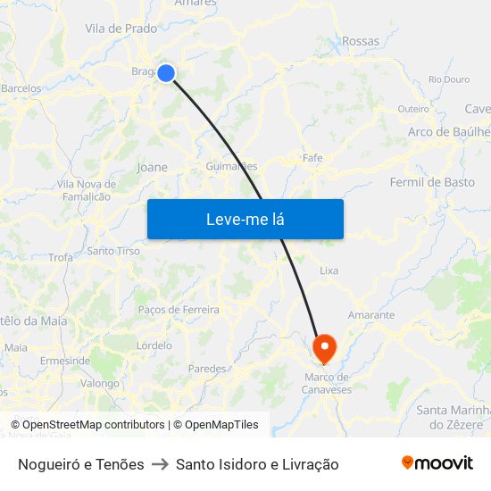Nogueiró e Tenões to Santo Isidoro e Livração map