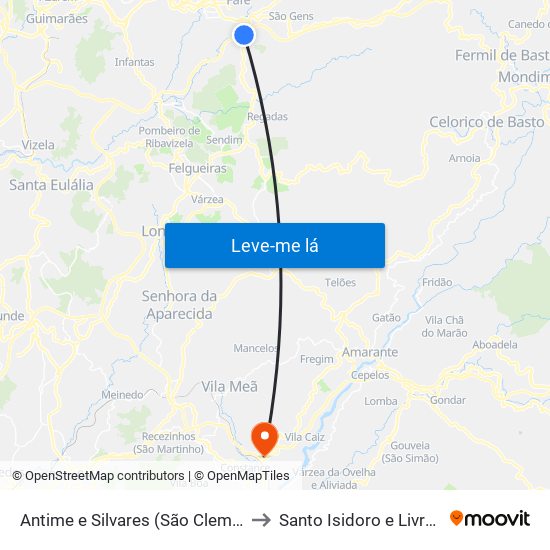 Antime e Silvares (São Clemente) to Santo Isidoro e Livração map