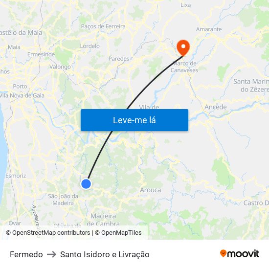 Fermedo to Santo Isidoro e Livração map