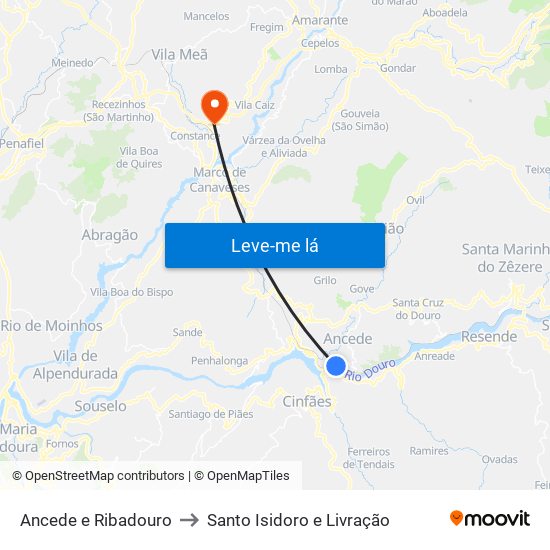 Ancede e Ribadouro to Santo Isidoro e Livração map