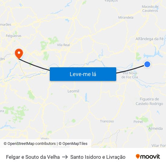 Felgar e Souto da Velha to Santo Isidoro e Livração map