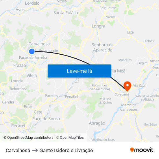 Carvalhosa to Santo Isidoro e Livração map