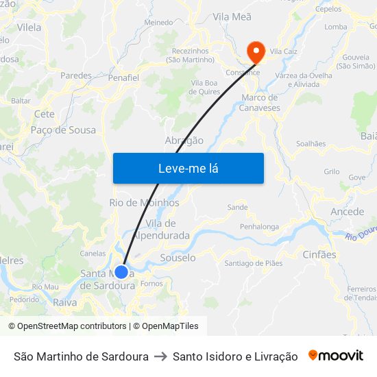 São Martinho de Sardoura to Santo Isidoro e Livração map