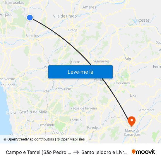 Campo e Tamel (São Pedro Fins) to Santo Isidoro e Livração map