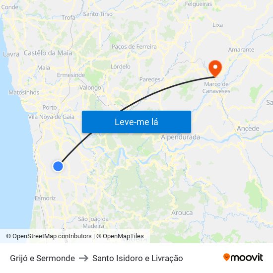 Grijó e Sermonde to Santo Isidoro e Livração map