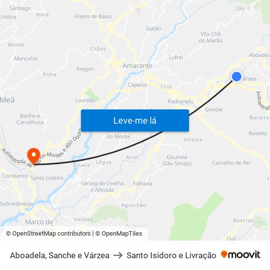 Aboadela, Sanche e Várzea to Santo Isidoro e Livração map