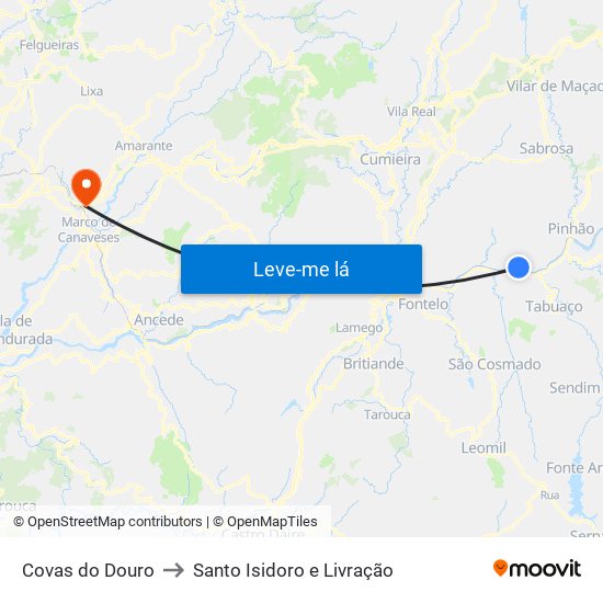 Covas do Douro to Santo Isidoro e Livração map