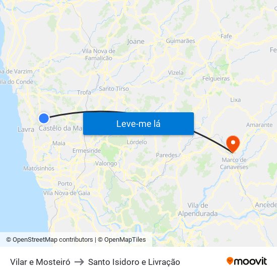 Vilar e Mosteiró to Santo Isidoro e Livração map