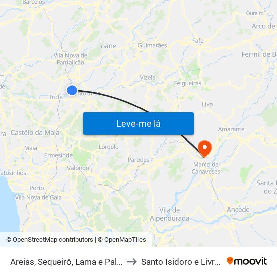 Areias, Sequeiró, Lama e Palmeira to Santo Isidoro e Livração map