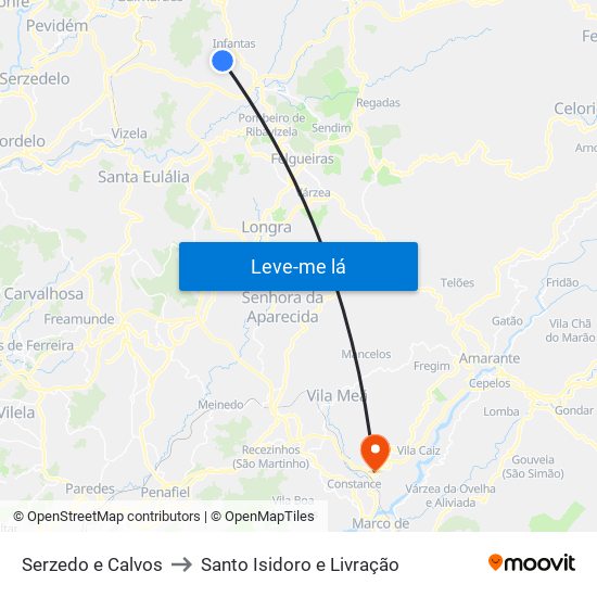 Serzedo e Calvos to Santo Isidoro e Livração map